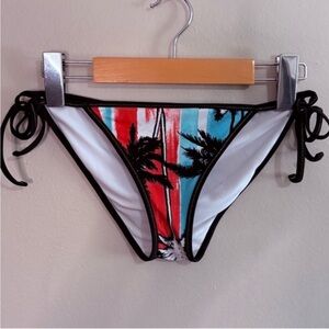 Aerie Swim Teeny Coral & Aqua Palm Print Bikini Bottom – Size XS GUC